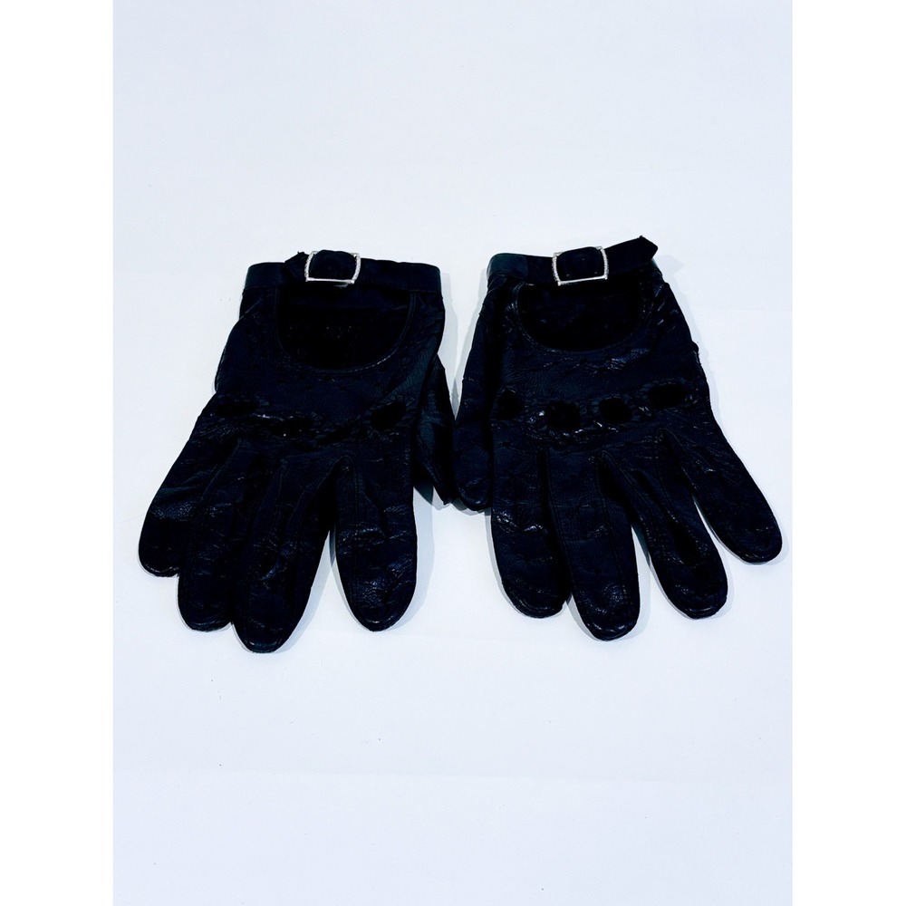 Black faux leather gloves | Perforated edgy chic